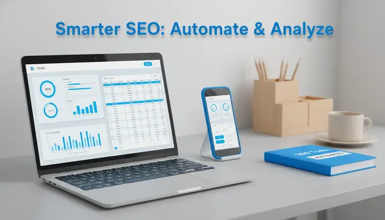 Split-screen comparison showing automated SEO dashboard on left and manual spreadsheet analysis on right