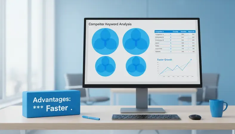 Dashboard showing competitor keyword overlap analysis with Venn diagrams and data tables