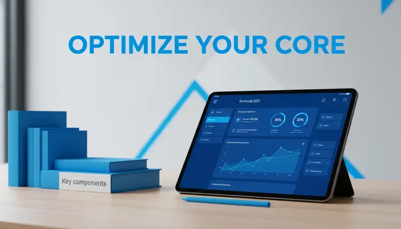 Technical SEO dashboard showing site speed metrics and optimization recommendations